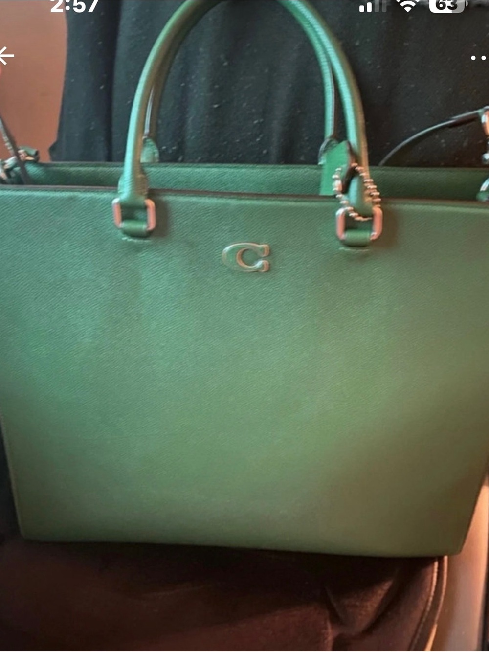 Coach Emerald Green Leather Tote with Silver Hardware